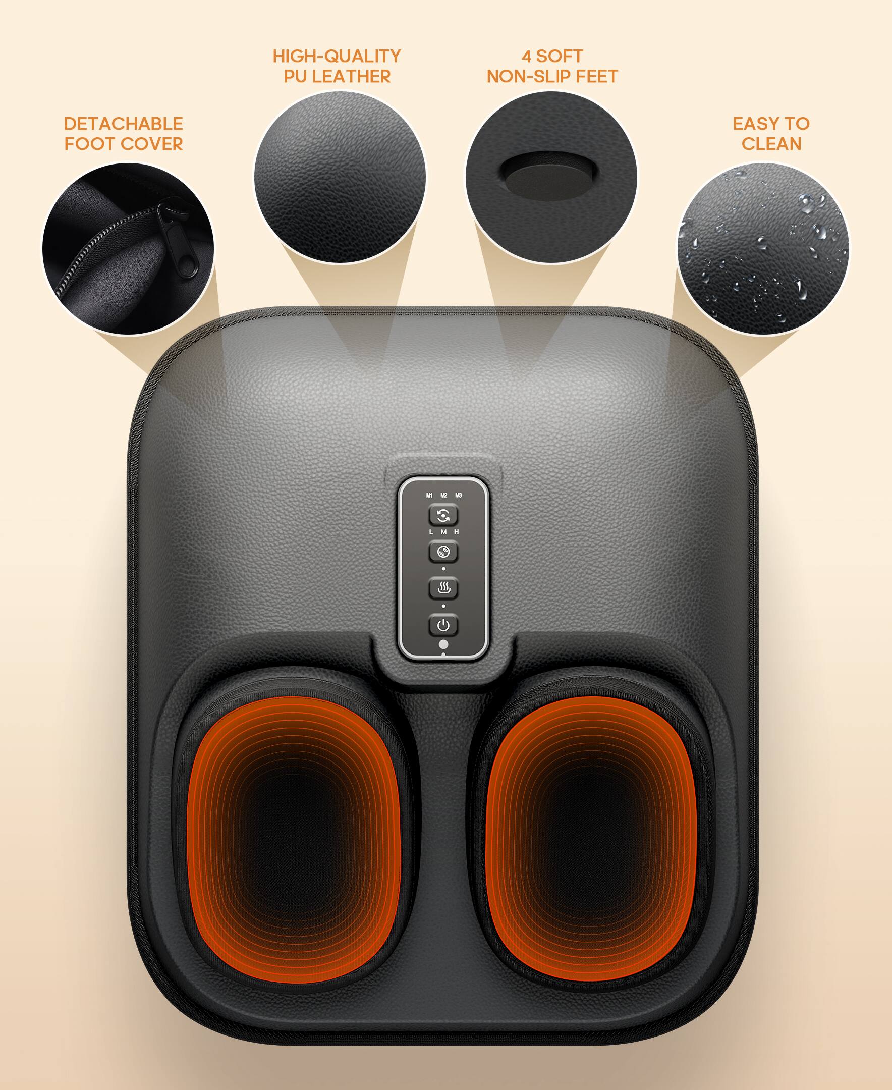 - HIGH-QUALITY PU LEATHER
- 4 SOFT NON-SLIP FEET
- EASY TO CLEAN
- DETACHABLE FOOT COVER