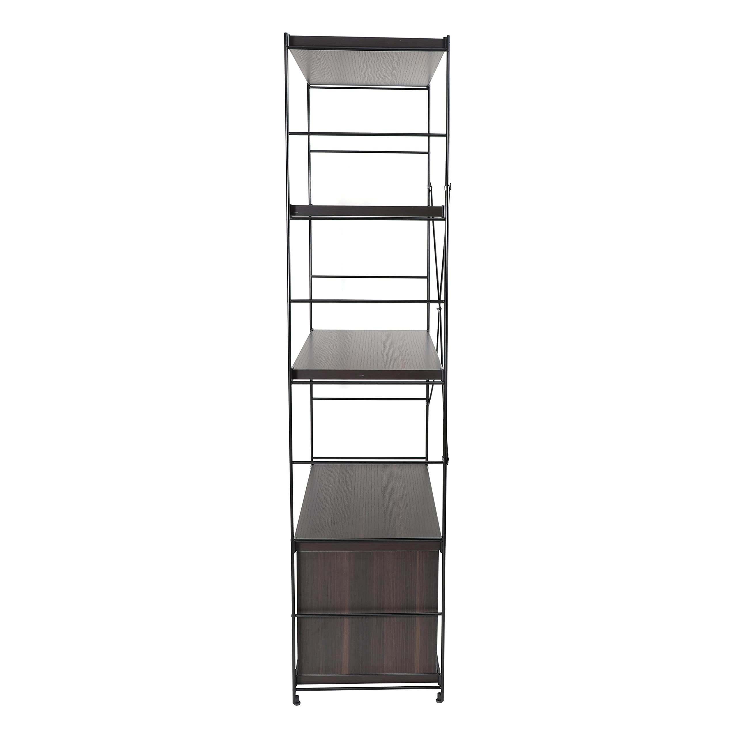 Alt View 2. LeisureMod - Etagere 4-Shelf Industrial Bookcase with Black Steel Frame and Melamine Shelves Open Storage for Living Room and Office - Dark Walnut.