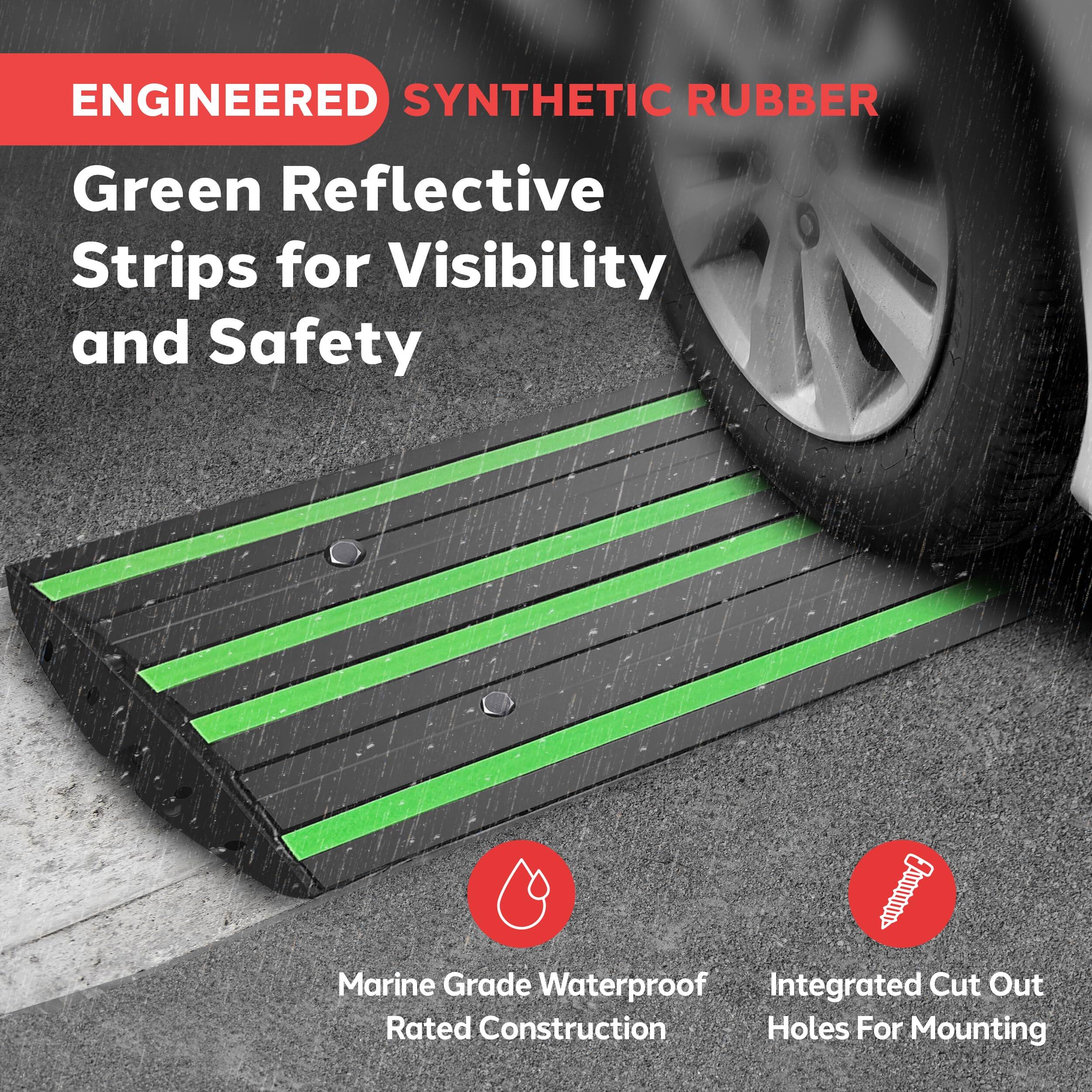 ENGINEERED SYNTHETIC RUBBER  
Green Reflective Strips for Visibility and Safety  

- Marine Grade Waterproof Rated Construction  
- Integrated Cut Out Holes For Mounting