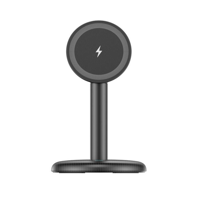 Front. RISOKEYS - Power Adapter - Phone Magnetic Wireless Charger, Desktop MagSafe Fast-Charge, 15W Wireless Charging Stand for Apple` - Black.