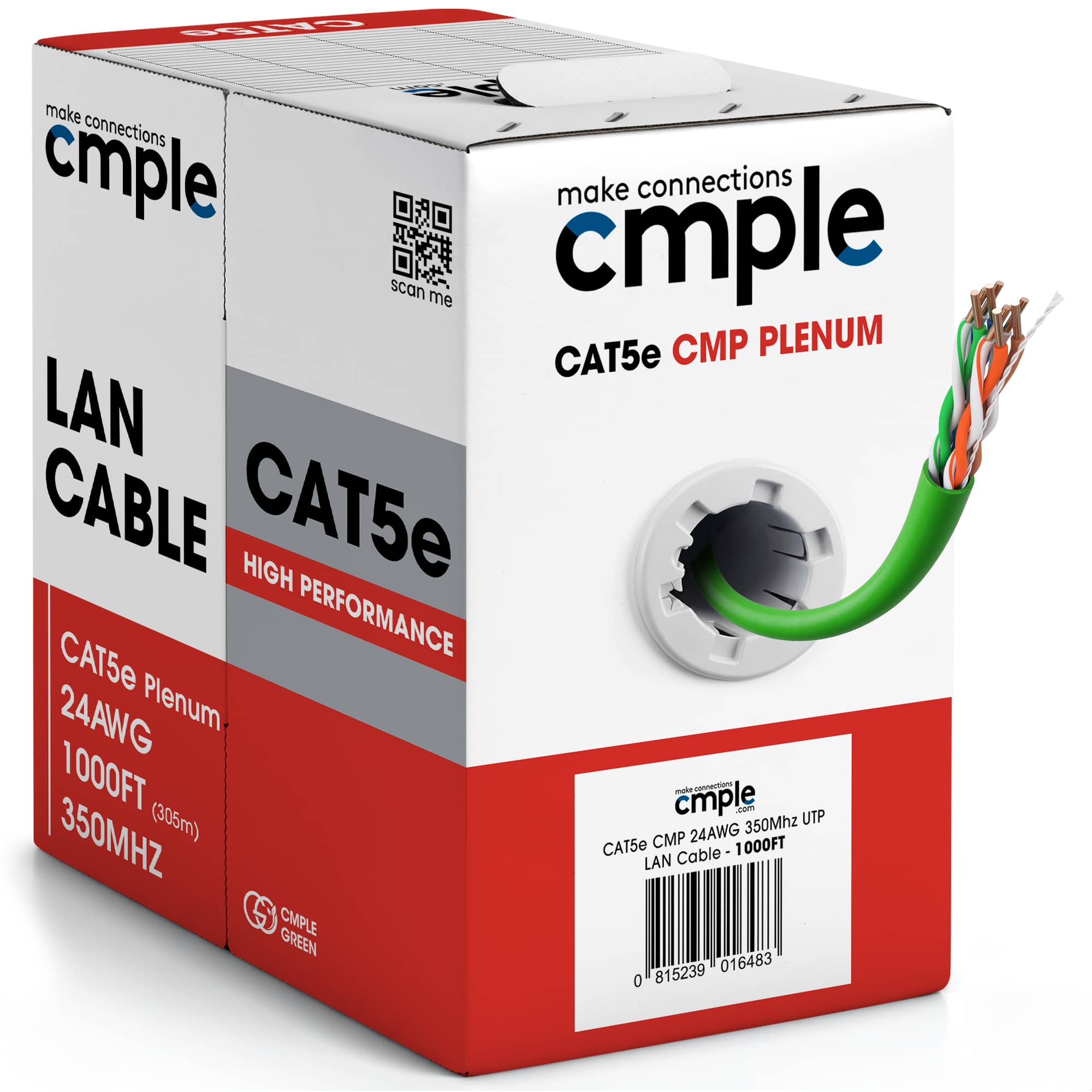 Cmple.com - Cmple - Cat5e Plenum Cable 1000ft, CMP, 350MHz Gigabit Ethernet Solid Network Internet Bulk UTP - Green