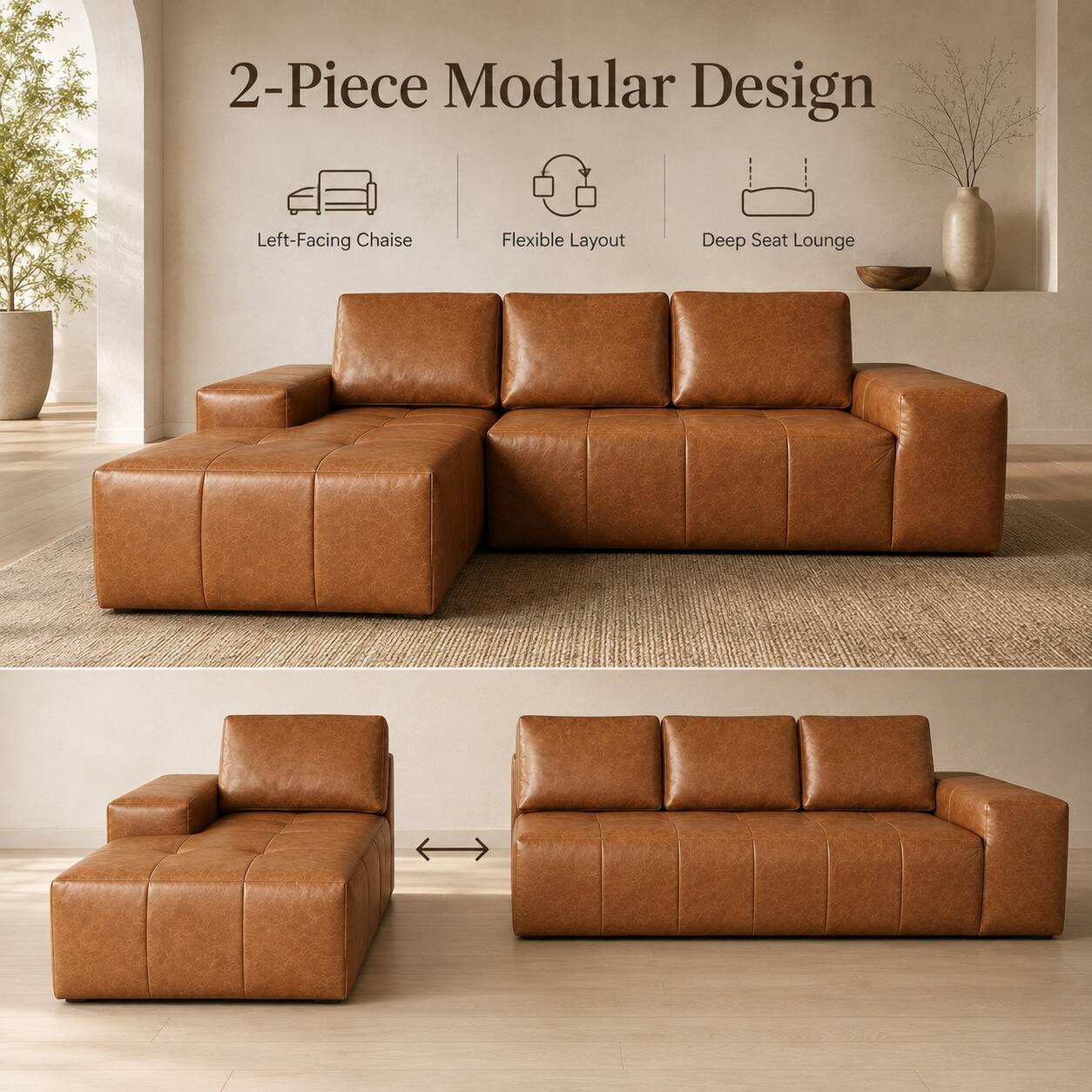 2-Piece Modular Design  
Left-Facing Chaise  
Flexible Layout  
Deep Seat Lounge