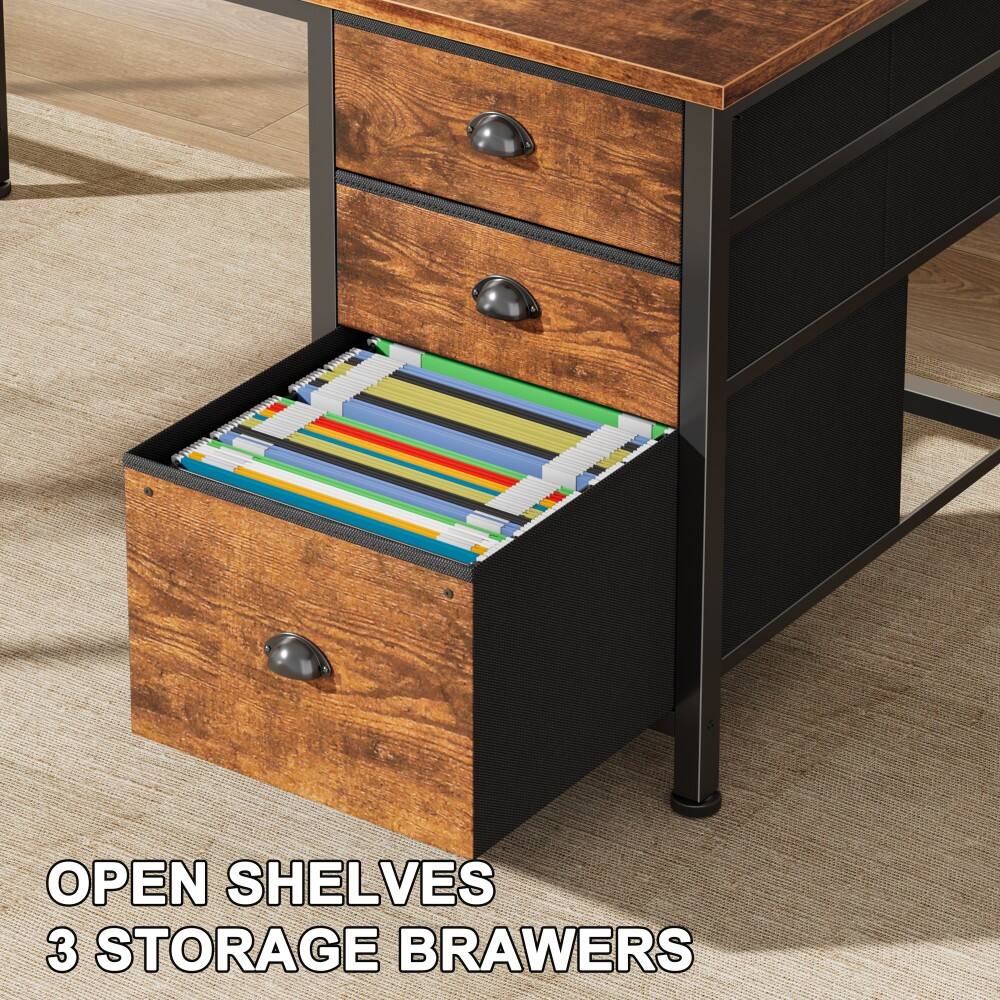 OPEN SHELVES  
3 STORAGE DRAWERS