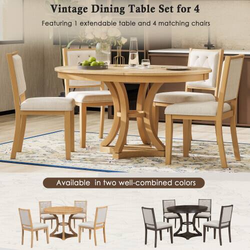 Vintage Dining Table Set for 4  
Featuring 1 extendable table and 4 matching chairs  
Available in two well-combined colors