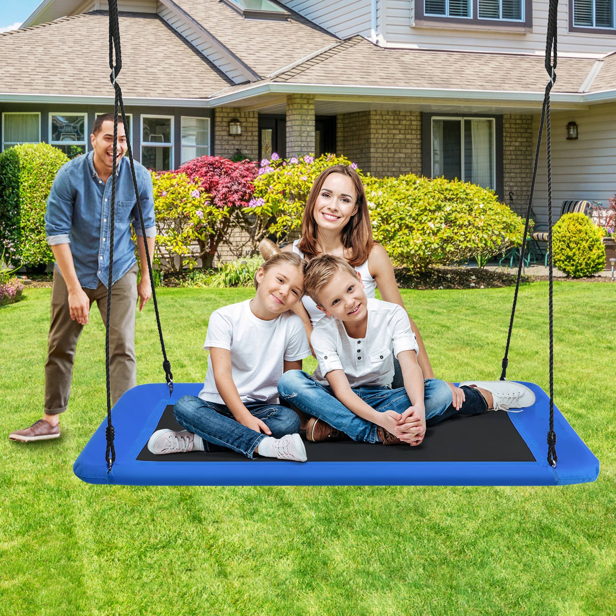 Alt View 3. Gymax - Gymax 60'' Kids Giant Tree Rectangle Swing 700 lbs w/ Adjustable Hanging Ropes Blue - Blue.