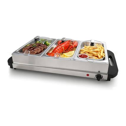 Front. AOITUN - 7.5QT Stainless Steel Buffet Server & Warmer - Temperature Control Warming Tray (Dishwasher Safe) - Stainless Steel & Black.