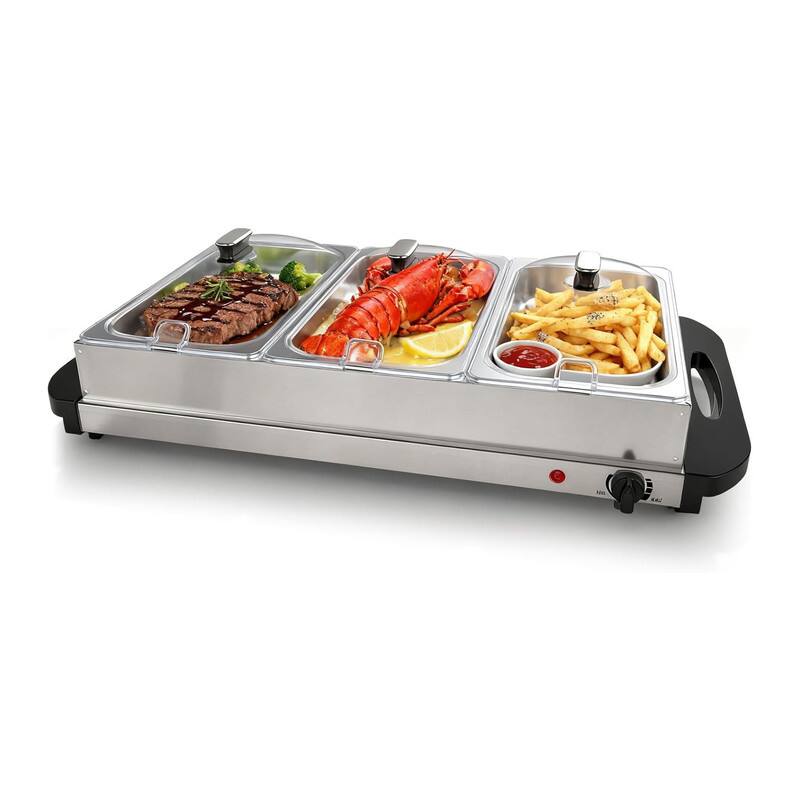 Front. AOITUN - 7.5QT Stainless Steel Buffet Server & Warmer - Temperature Control Warming Tray (Dishwasher Safe) - Stainless Steel & Black.