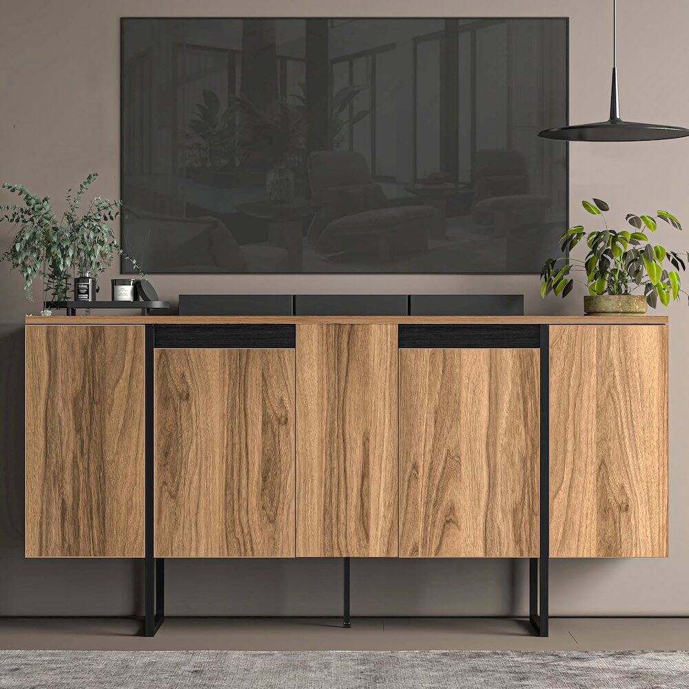 Left. Atelier Mobili - Modern TV Stand and Media Console, Adjustable Shelves, TV Stand for 75 inch TV - Brown.