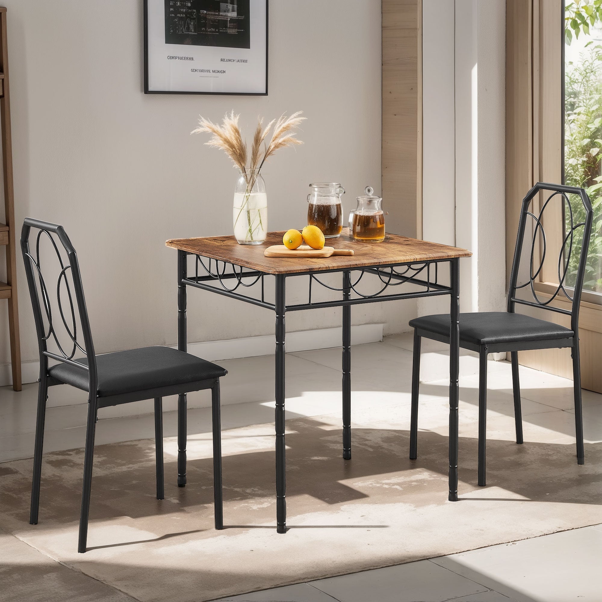 Vecelo - Modern 5 Piece Kitchen Table Set with 4 Ergonomic Chairs, Space-Saving Dining Set for Small Apartments or Condos - Brown Set of 2