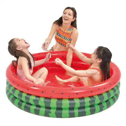 Front. Pool Central - Inflatable Round 3 Ring Watermelon Kiddie Swimming Pool - 47" - Red.