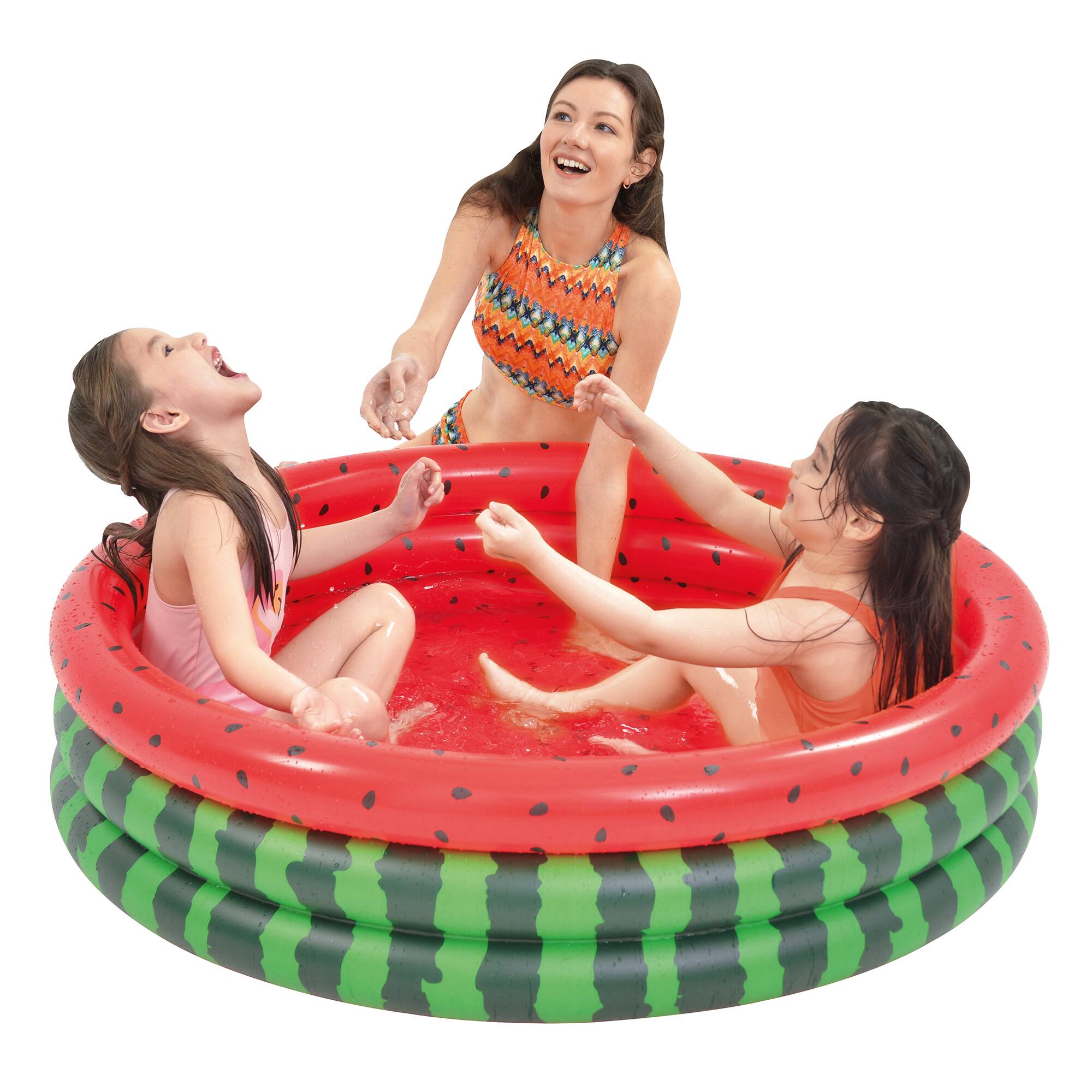 Front. Pool Central - Inflatable Round 3 Ring Watermelon Kiddie Swimming Pool - 47" - Red.