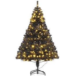 BreeBe - 6 ft Tall Prelit Christmas Tree Douglas Fir Artificial Christmas Tree with Realistic Branches - Black