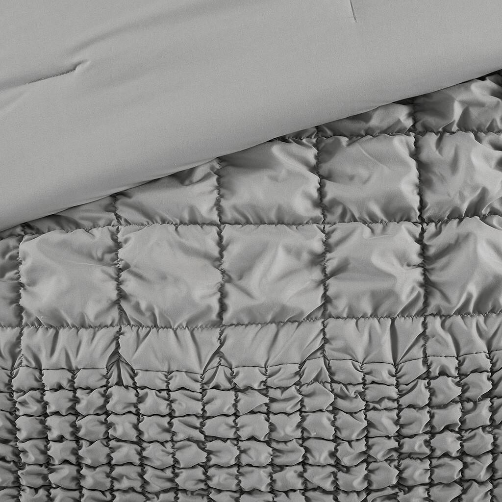 Alt View 5. Gracie Mills - Gracie Mills Hydra 3 Piece Stripe Ruched Comforter Set - Grey.