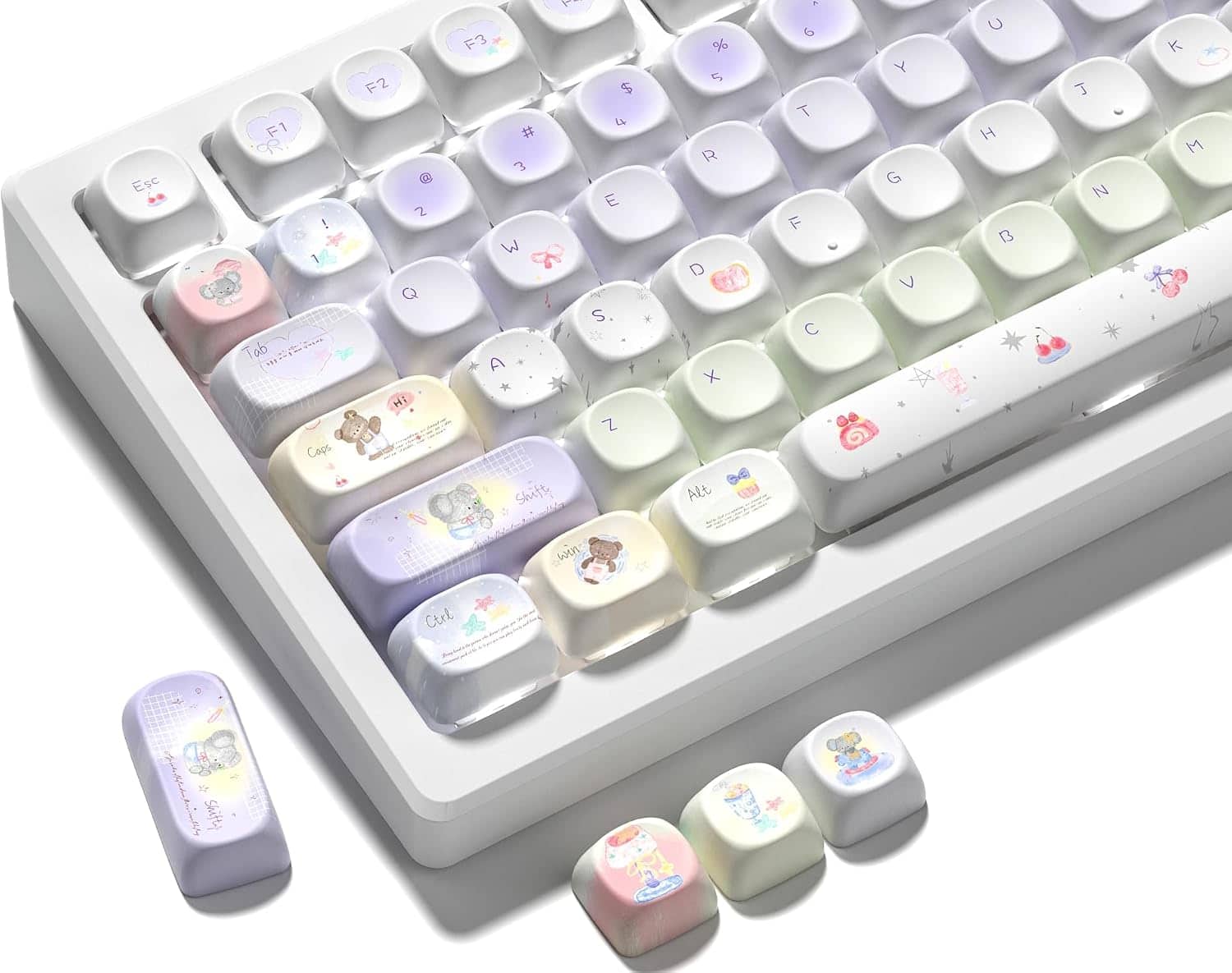 Womier - Cute PBT Keycaps Set,MOA Profile,Colored Creamy Keycap for 60 65 75 100 Percent Cherry MX Switches Mechanical Keyboard - Dream Blue