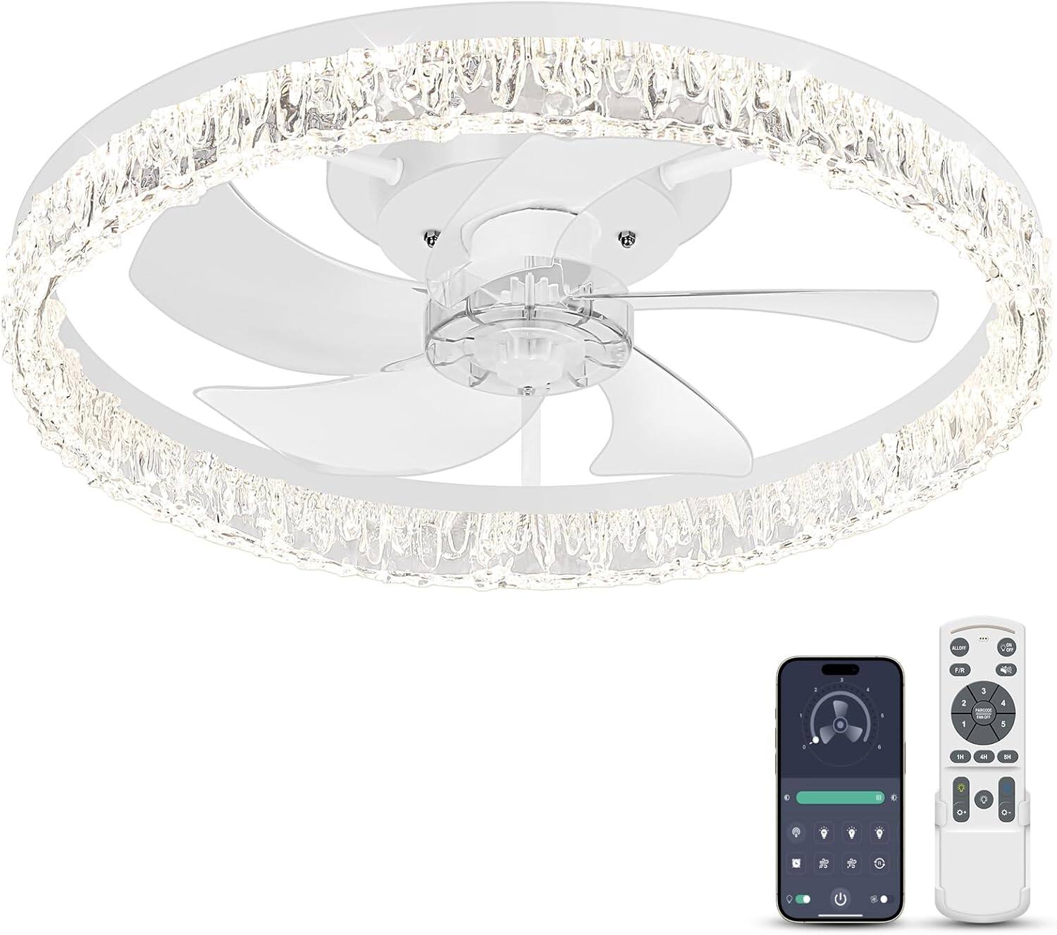 Front. Nordic Hygge - Ceiling Fans with Lights and Remote 20 Low Profile Ceiling Fan APP Control 3000K 6500K Dimmable  White.