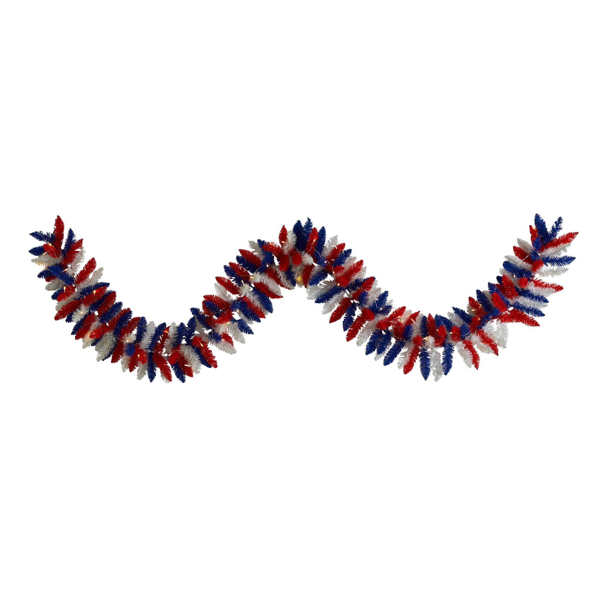 Front. BreeBe - 9 Ft. Patriotic Garland with 50 LED Lights - Multi.