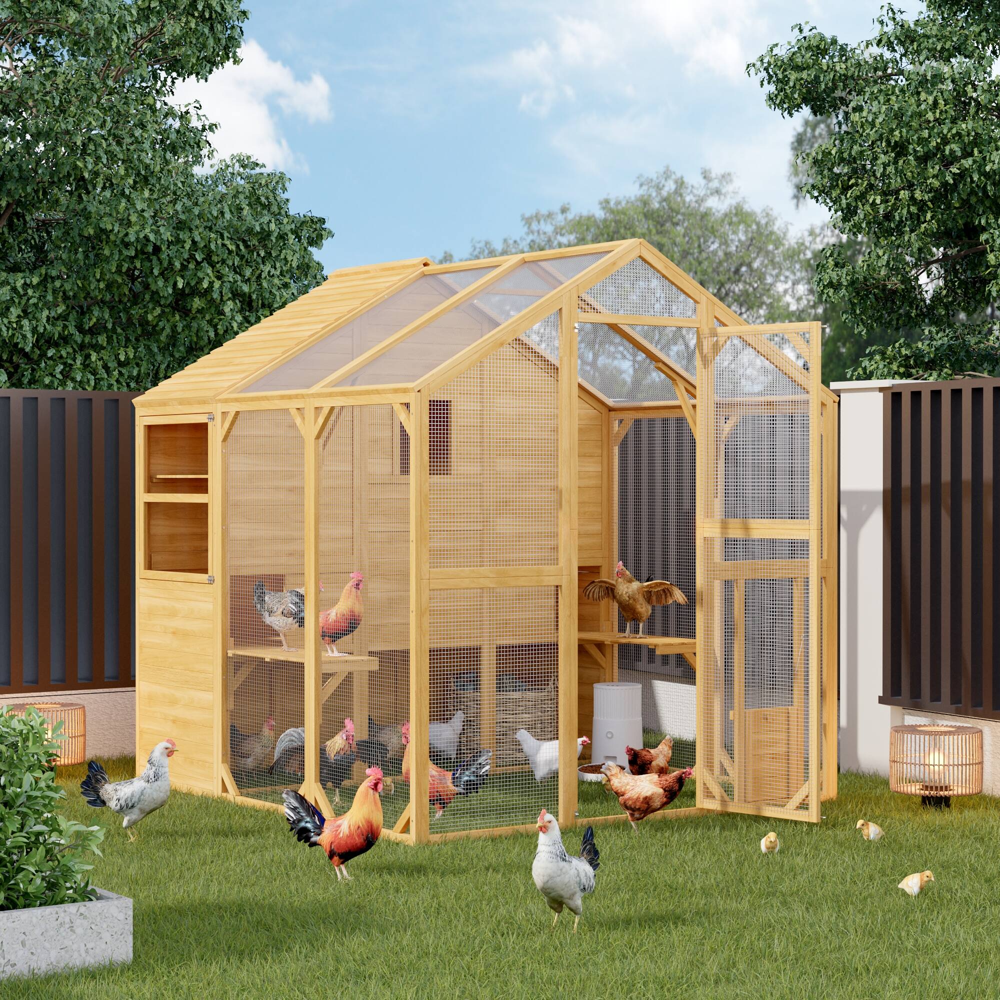 Angle. Famapy - Large Outdoor Pet Cage with Galvanized Wire Mesh Multi-Functional Small Animal Enclosure for Chickens, Cats, Rabbits.