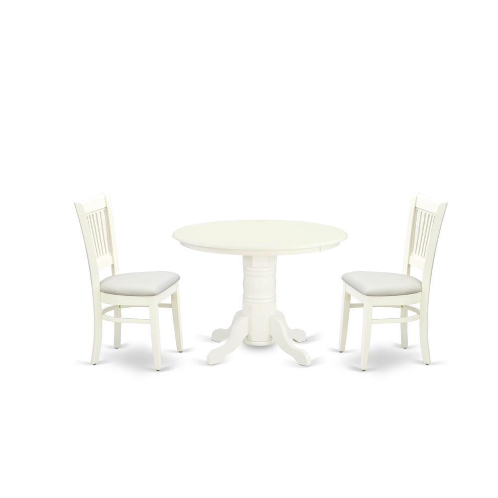 Left. East West Furniture - East West Furniture - SHVA3-LWH-C - 3-Pc Modern Dining Table Set- 2 Dining Chair and Dining Table - Linen Fabric Seat - Linen White.