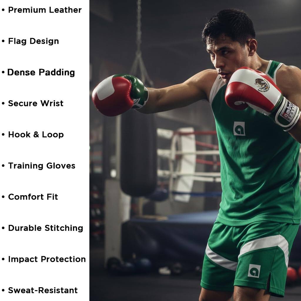 - Premium Leather
- Flag Design
- Dense Padding
- Secure Wrist
- Hook & Loop
- Training Gloves
- Comfort Fit
- Durable Stitching
- Impact Protection
- Sweat-Resistant