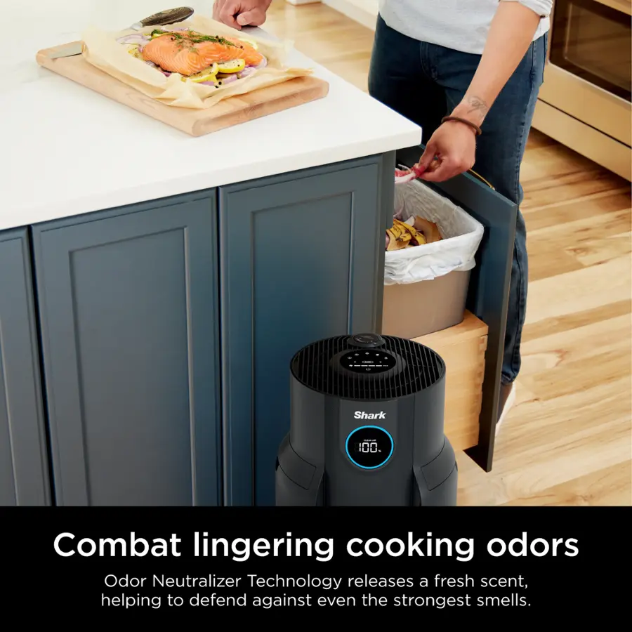 I see - Shark: 100. Combat lingering cooking odors. Odor Neutralizer Technology releases a fresh scent, helping to defend against even the strongest smells.