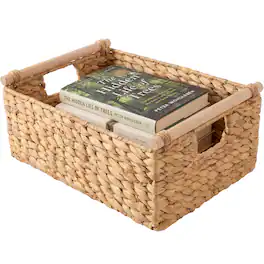 Best Choice Products - Wicker Storage Basket, Shelf Basket w/ Wooden Handles, Rectangular Storage Bin - Natural
