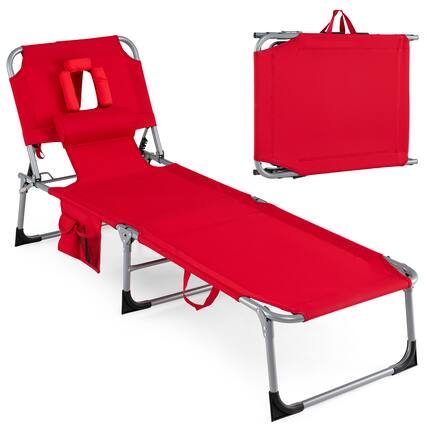 Front. Costway - Costway Tanning Chair with 4-Position Adjustable Backrest, Face Arm Holes & Storage Pocket - Red.