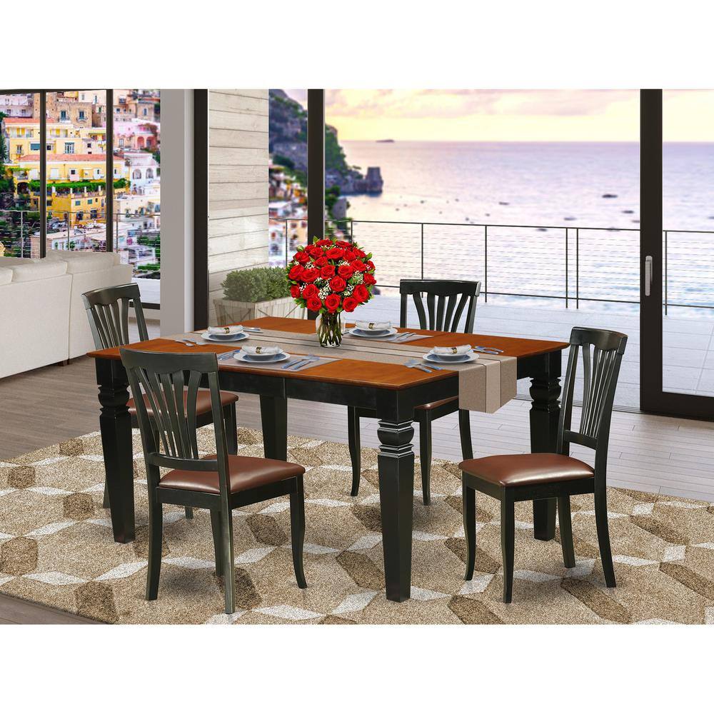Back. East West Furniture - 5 Pc Kitchen table set with a Kitchen Table and 4 Leather Dining Chairs in Black - Black & Cherry.