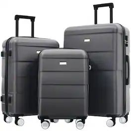 APRILSOUL - Hardshell Luggage Sets 3Piece Double Spinner Wheels Suitcase with Handle Password Lock Lightweight 20 and 24 and 28 Inch - Charcoal