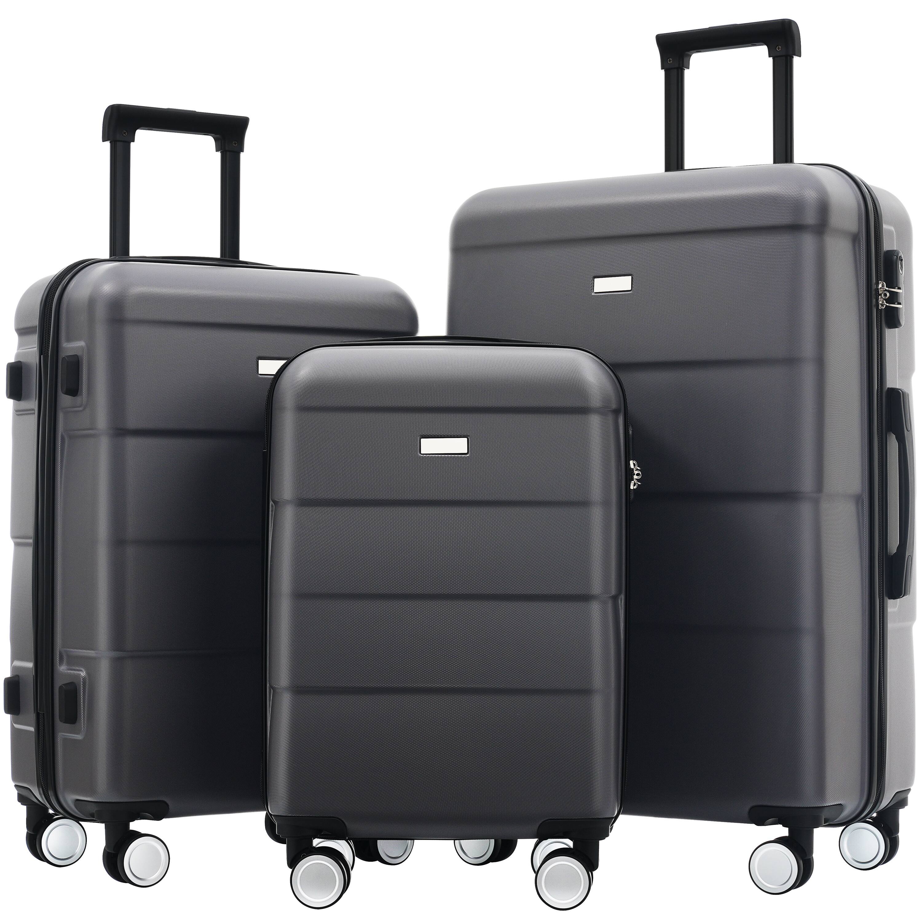 Front. APRILSOUL - Hardshell Luggage Sets 3Piece Double Spinner Wheels Suitcase with Handle Password Lock Lightweight 20 and 24 and 28 Inch - Charcoal.