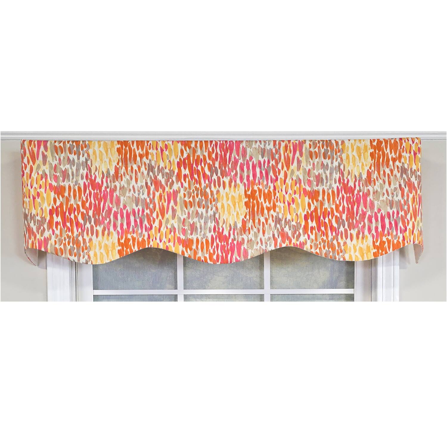 Left. RLF Home - RLF Home 100% Cotton Dazzle Provance With Poly/Cotton Ivory lining Rod Pocket Valance 50" x 17" Orange - Orange.