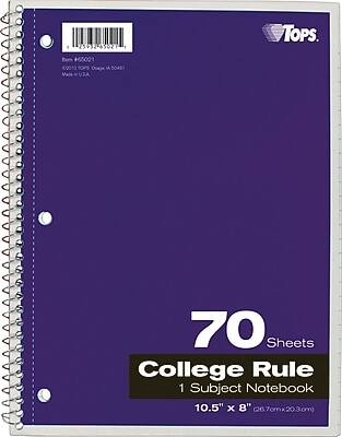 25932 45021 TOPS  
Fors +65001 2013 TOPS CuA iA 50451  
Made in USA  

70 Sheets  
College Rule  
1 Subject Notebook  
10.5" x 8" (26.7cm x 20.3cm)