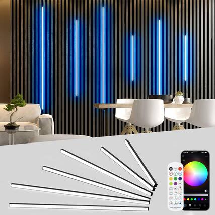 Front. Schertz - 6-Pack WiFi LED Strip Lights for Wood Slat Wall Panels, Self-Adhesive Smart LED Strips Compatible with Alexa (2×36in, 2×.