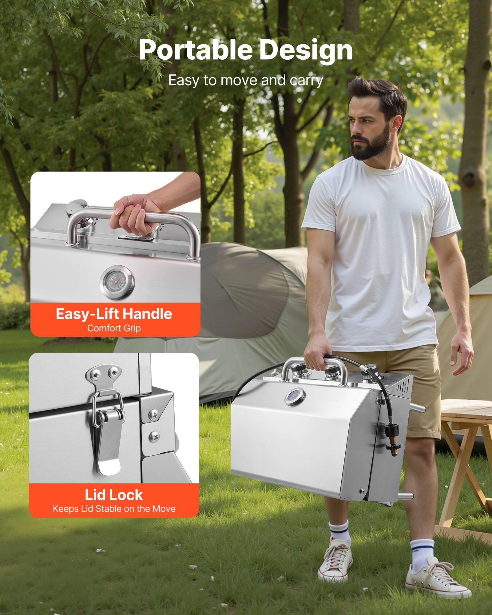 Portable Design  
Easy to move and carry  

Easy-Lift Handle  
Comfort Grip  

Lid Lock  
Keeps Lid Stable on the Move