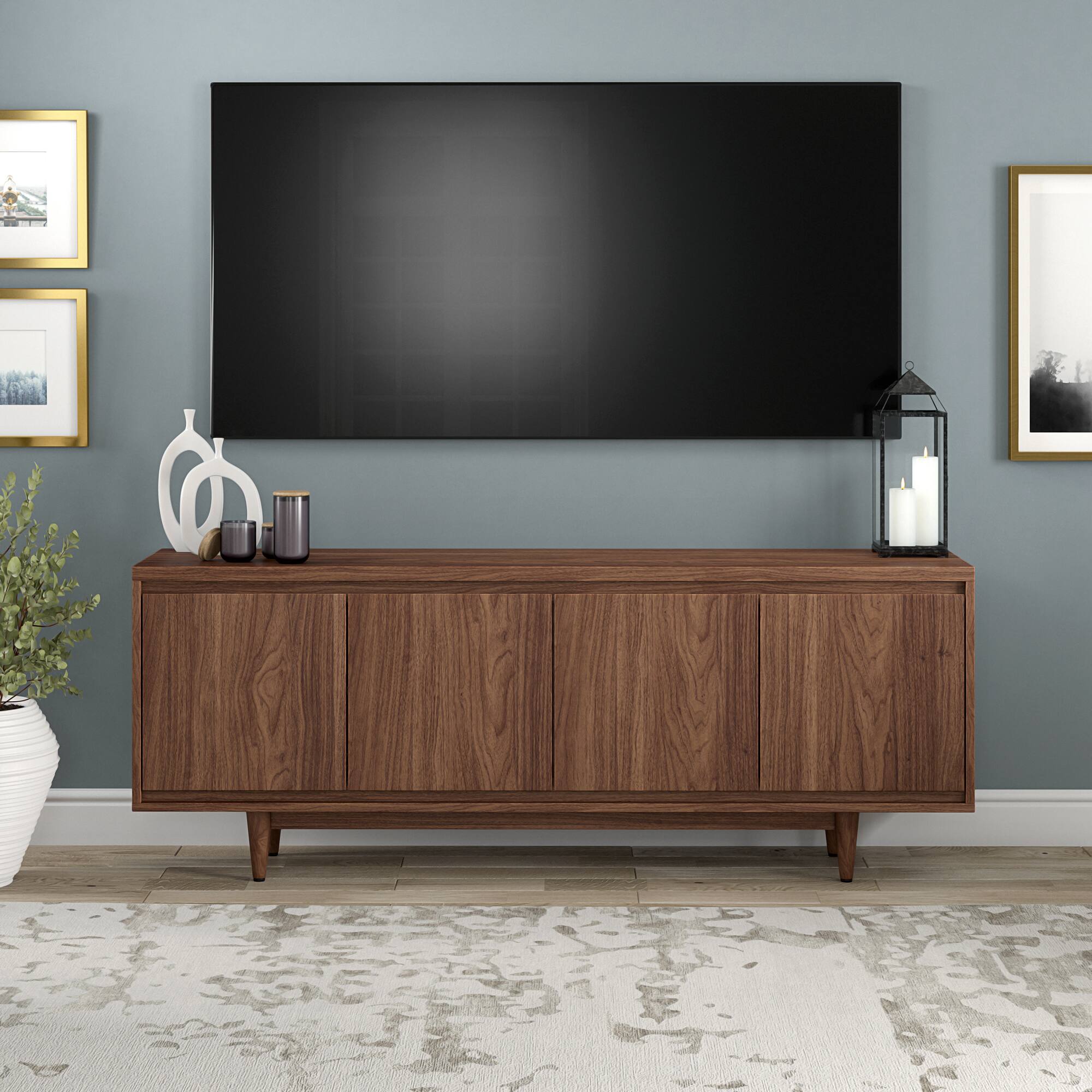 Alt View 2. Hudson&Canal - Aelin Rectangular TV Stand for TV's up to 75" in Satin Walnut - Satin Walnut.