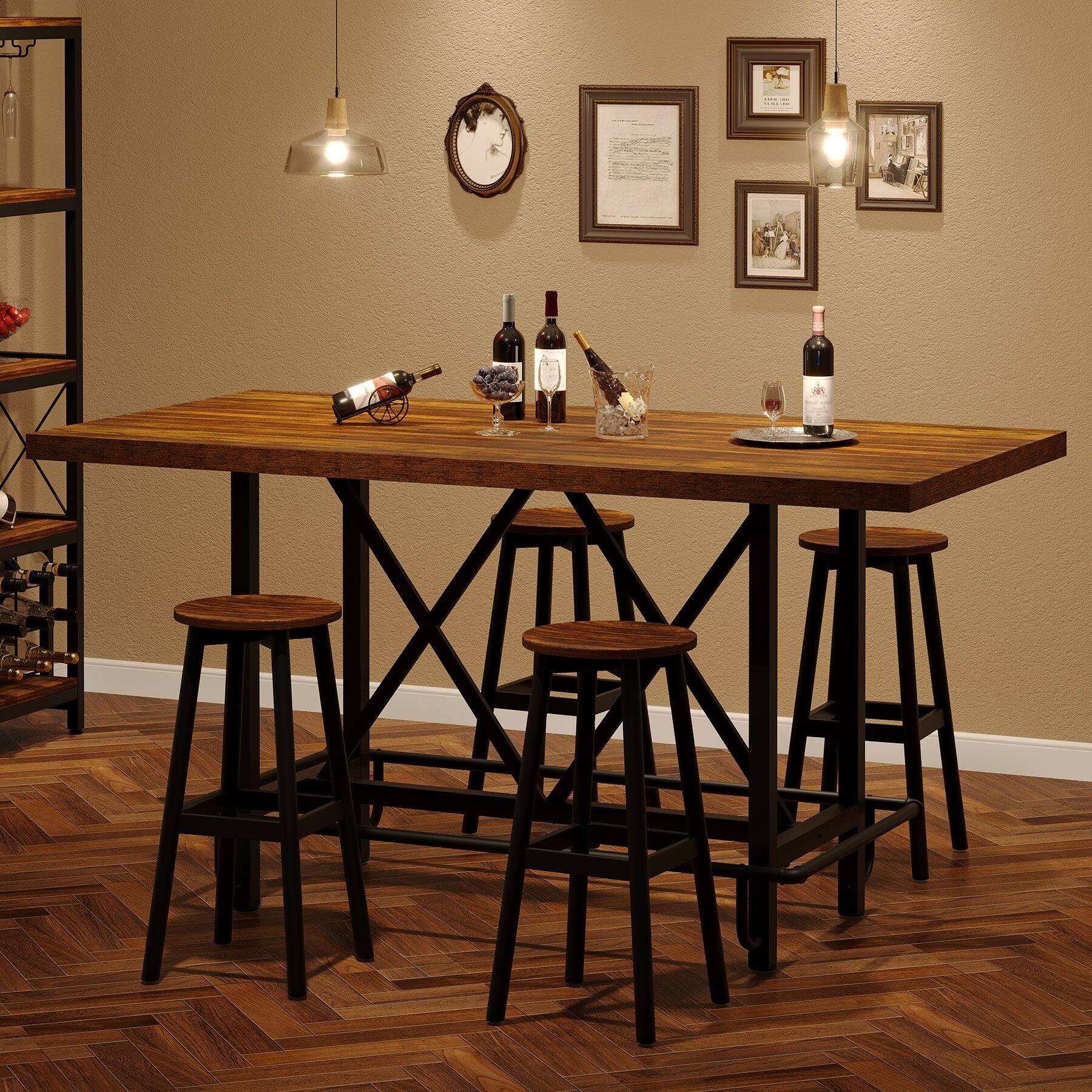 Alt View 1. Tribesigns - Farmhouse Bar Table with Rectangular Top for Everyday Dining and Home Entertaining - Brown.