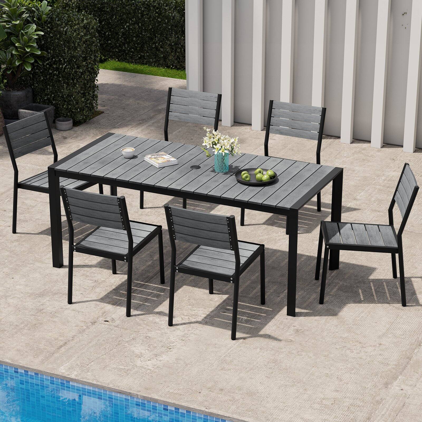 Alt View 4. Crestlive Products - Crestlive Products Patio Dining Table with Umbrella Hole - Gray.