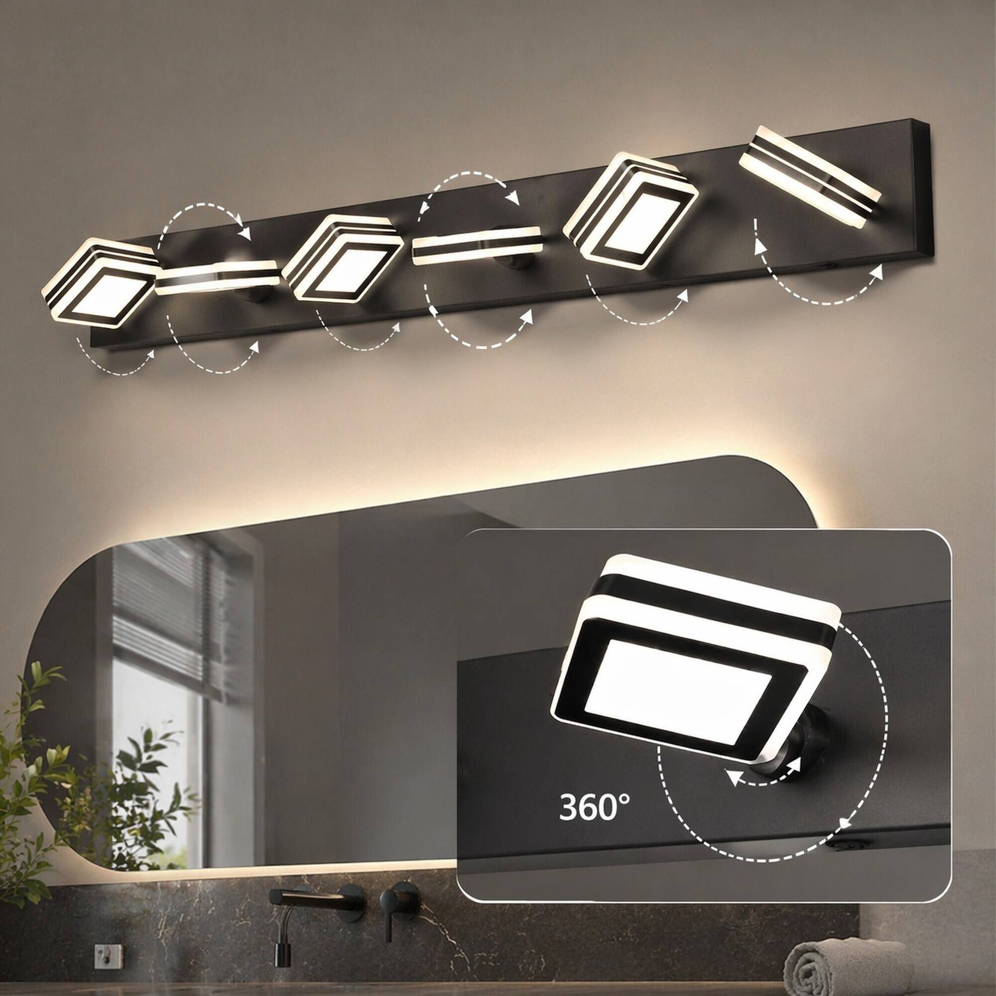 Alt View 3. RYHNUYNE - 6‑Light LED Vanity Light,40" Modern Bathroom Wall Light Fixture, Over Mirror Bath Vanity Lighting - Black.