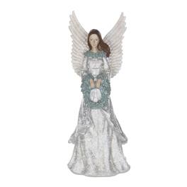 BreeBe - Winter Angel Figurine with Wreath 18.5"H - Ivory, Brown, Grey