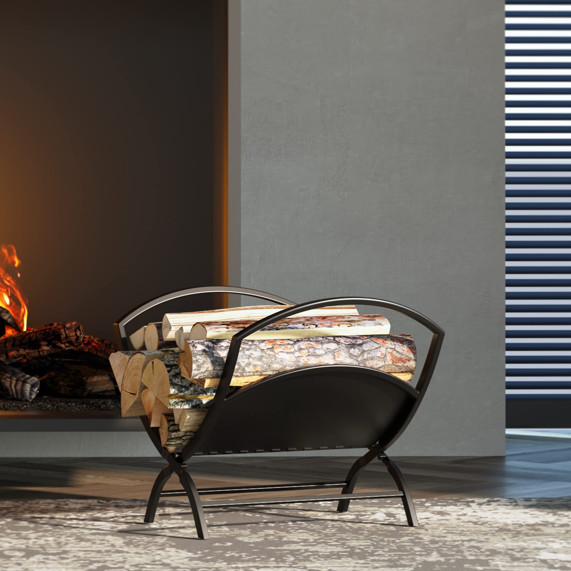 Back. JETRANSPORT - Fireplace Log Holder Folding Firewood Rack Indoor Outdoor Stacking Storage For By Fireplace classic log holder - Default.