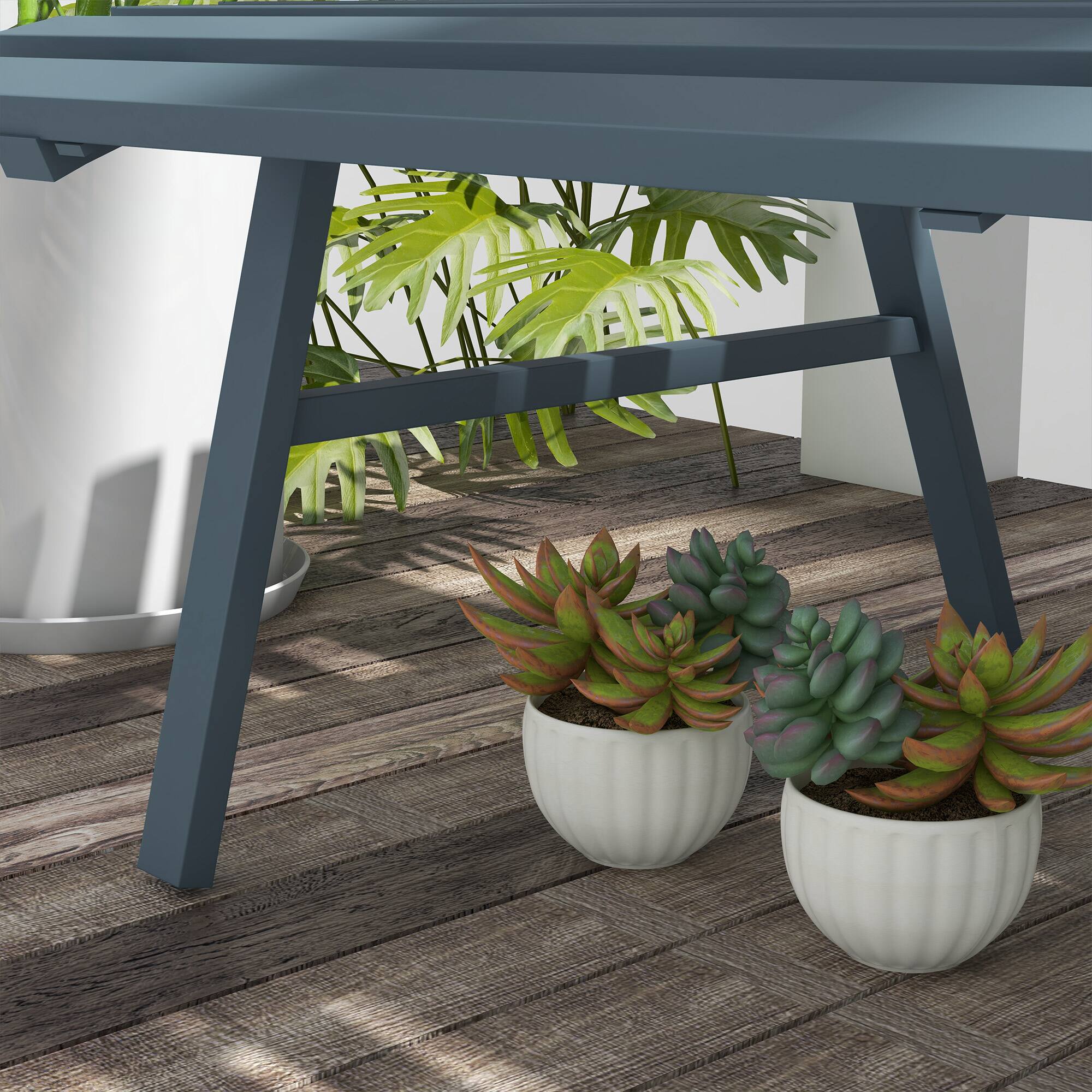 Alt View 8. Outsunny - 48.5" Garden Bench, Outdoor Patio Bench, Lightweight Aluminum Park Bench with Slatted Seat for Lawn, Park, Deck - Blue.