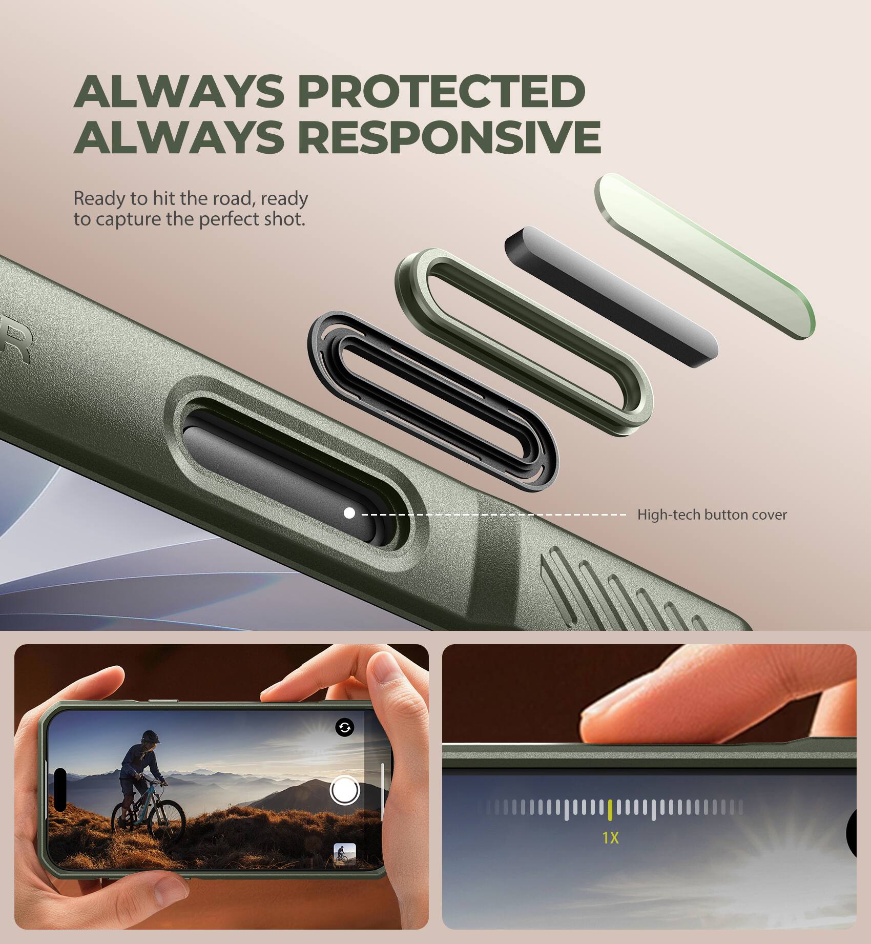 ALWAYS PROTECTED ALWAYS RESPONSIVE

Ready to hit the road, ready to capture the perfect shot.

R 001 High-tech button cover 1X