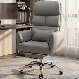 KERDOM - Big Tall Office Chair with Reversible Arm, PU Leather Executive Manager Boss Chair with Lifting Headrest & Lumbar Pillow - Light Gray
