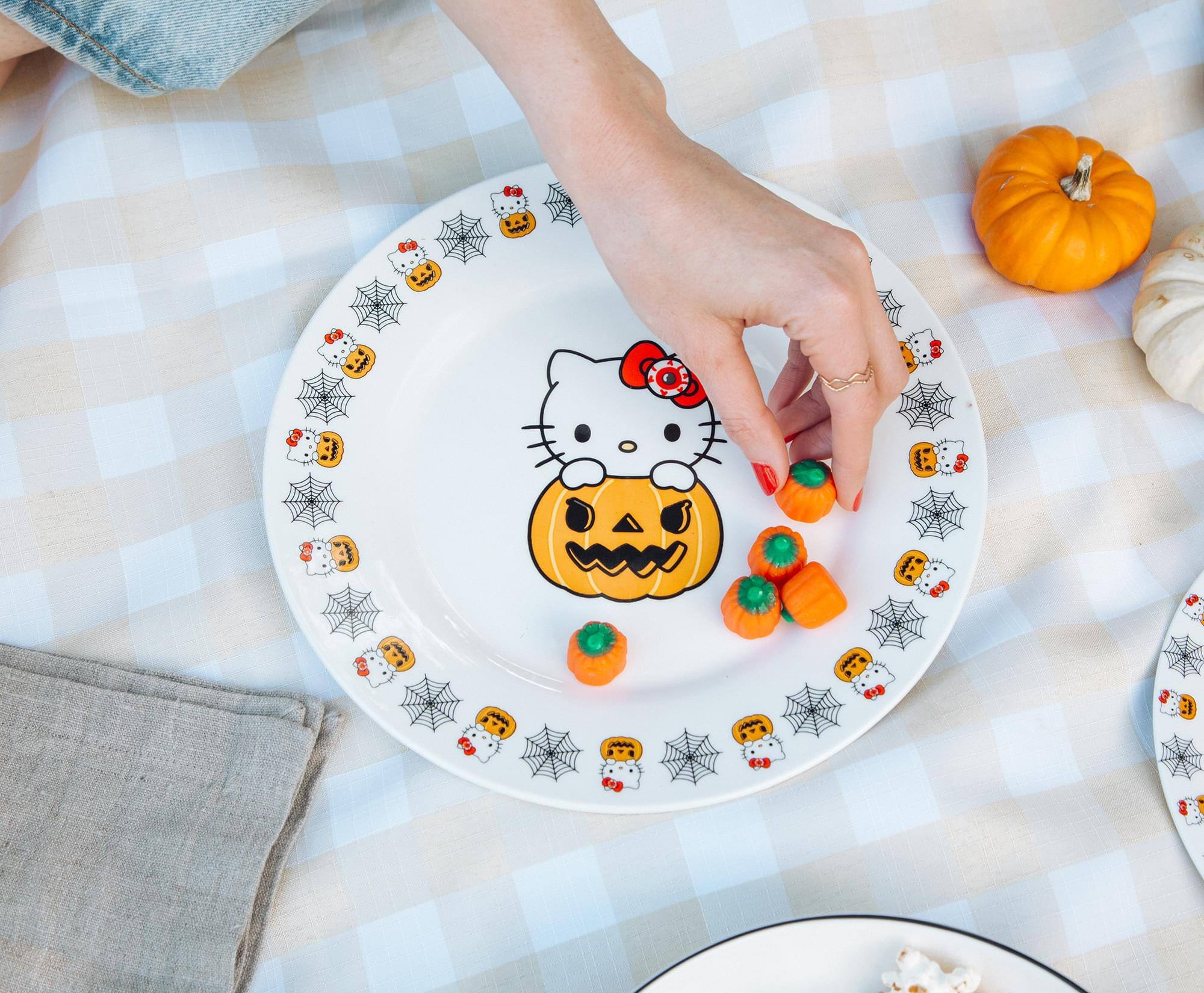 Alt View 5. Silver Buffalo - Sanrio Hello Kitty Pumpkin Boo 11-Inch Ceramic Dinner Plate - Orange.
