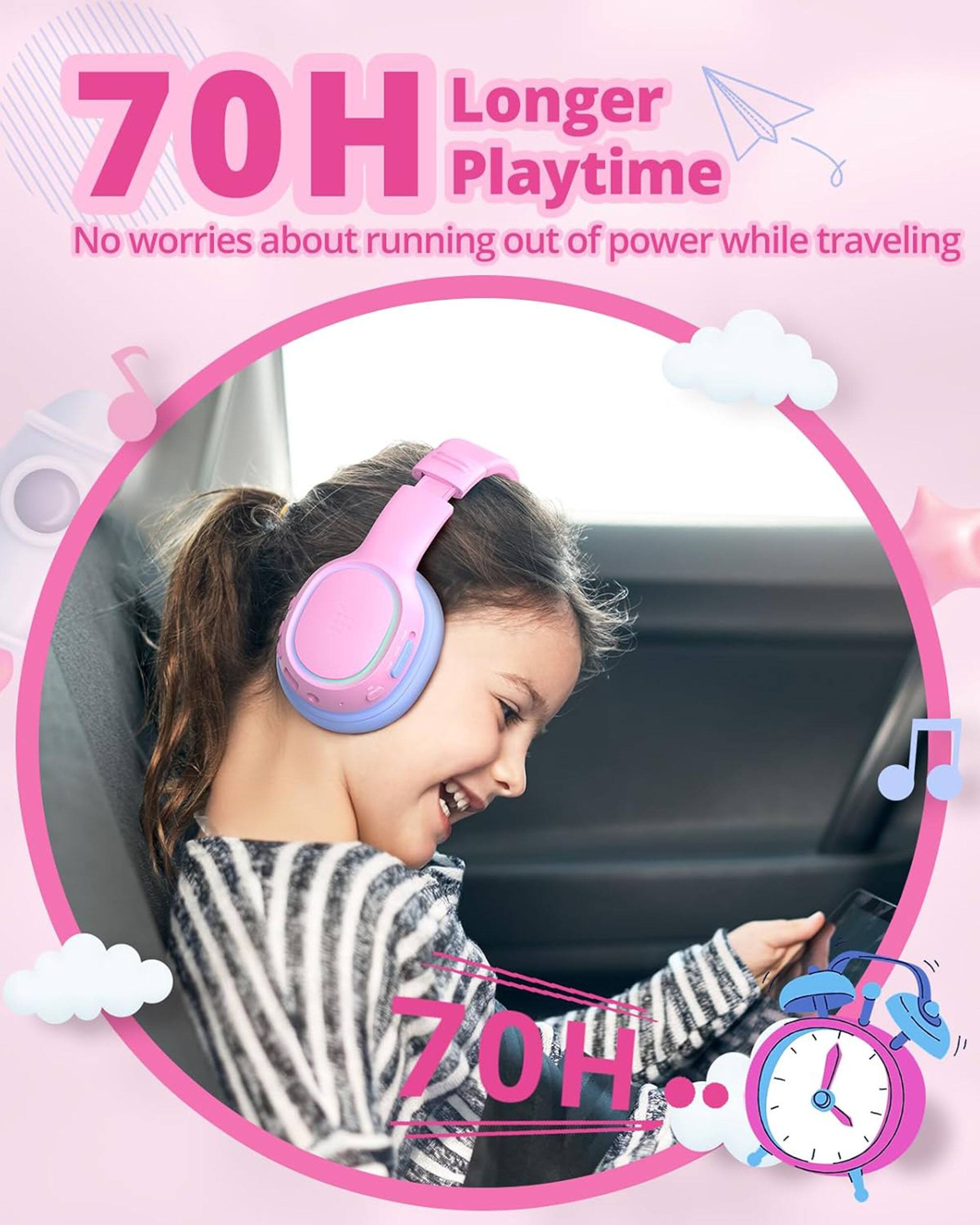 70H Longer Playtime No worries about running out of power while traveling.