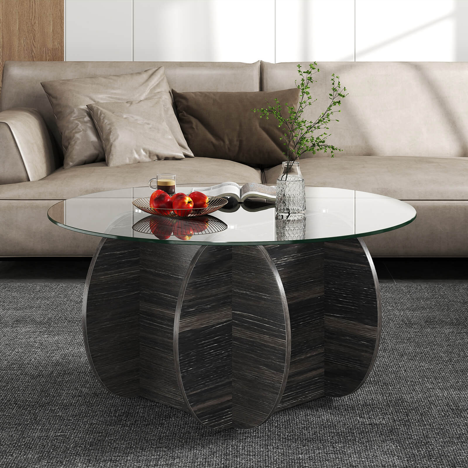 Alt View 4. Costway - Costway 35" Round Coffee Table Modern Accent Table with Tempered Glass Top for Living Room - Black.