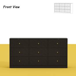Famapy - 9 - Drawer Dresser: Patterned Design, Silent Slides, Ample Storage - Black