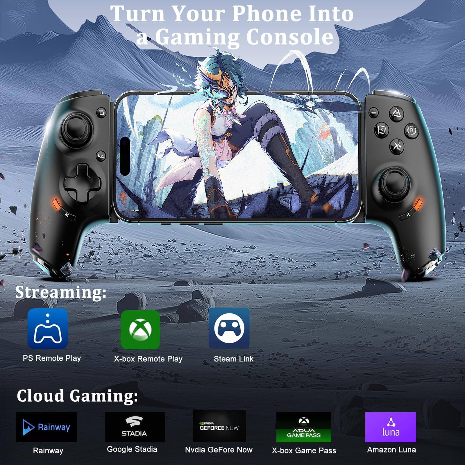 Turn Your Phone Into a Gaming Console

Streaming:
- PS Remote Play
- X-box Remote Play
- Steam Link

Cloud Gaming:
- Rainway
- Google Stadia
- Nvidia GeForce Now
- X-box Game Pass
- Amazon Luna