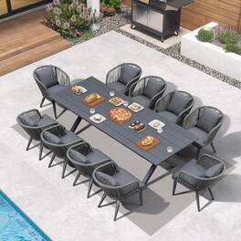 PURPLE LEAF - 7/9/11 Pieces Patio Dining Set Wicker Outdoor Furniture Table and Chairs Set for Garden Grey-Finish Aluminum Frame Set - Grey-Rectangular-11 Pcs