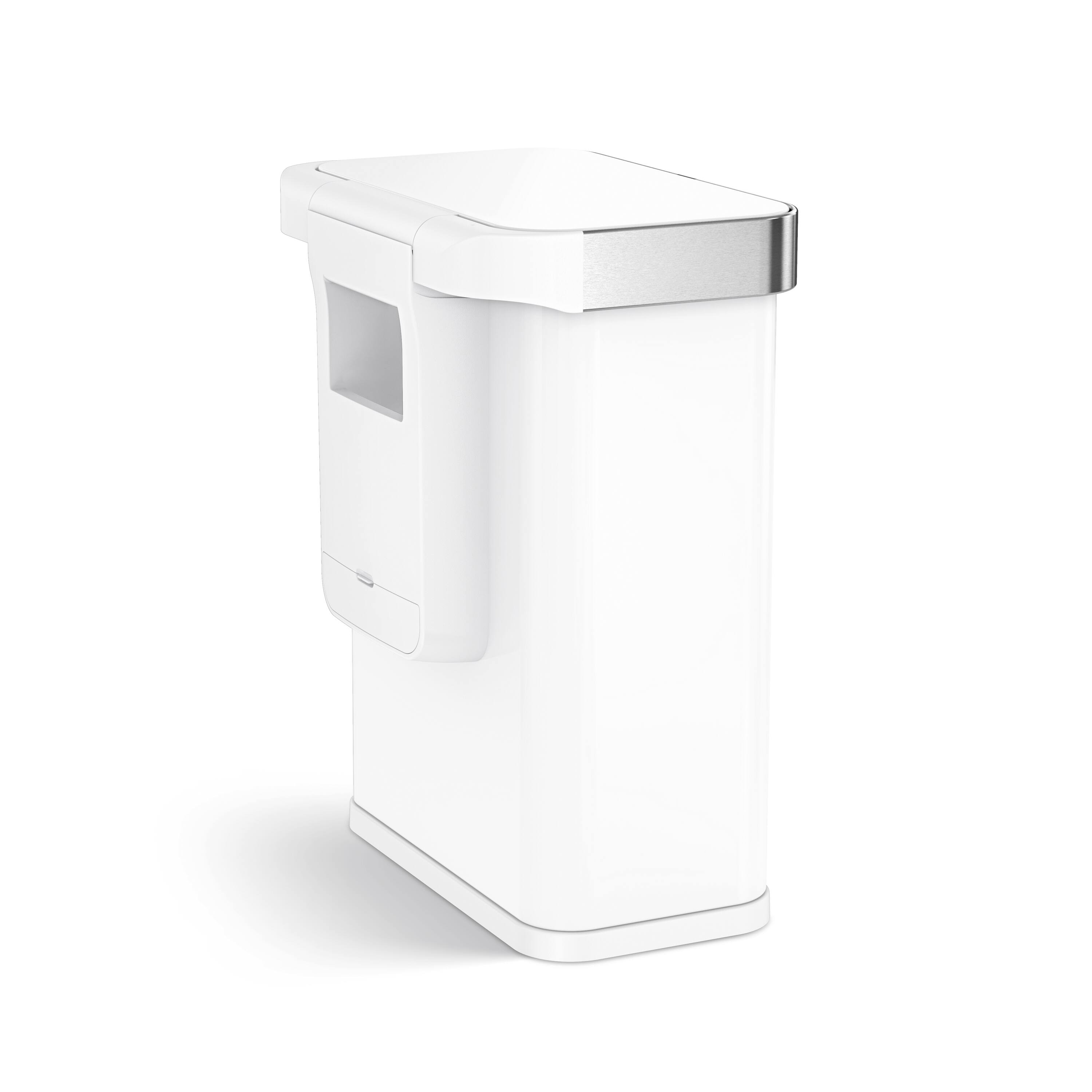 Alt View 3. simplehuman - 58L rectangular sensor can with voice and motion control, white steel - White.