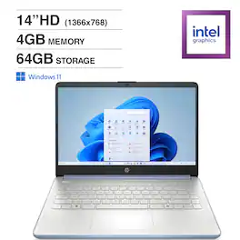 HP - 14 B96RKUA#ABA Laptop/Celeron N4500/4GB/64GB eMMC SSD/14.0" HD (1366x768)/Intel UHD/Windows 11 - Sky Blue